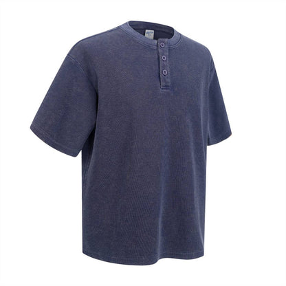 Casual Waffle Fabric Button Neck T-Shirt