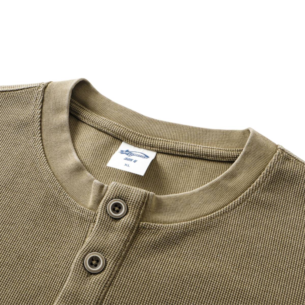 Casual Waffle Fabric Button Neck T-Shirt