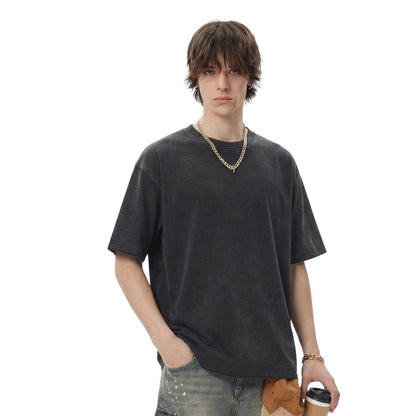 Wax Dyed Distressed Raw Hem Streetwear T Shirt