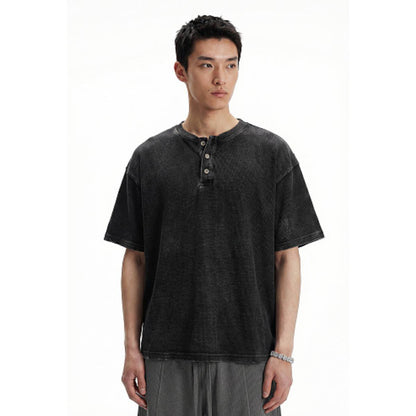 Casual Waffle Fabric Button Neck T-Shirt