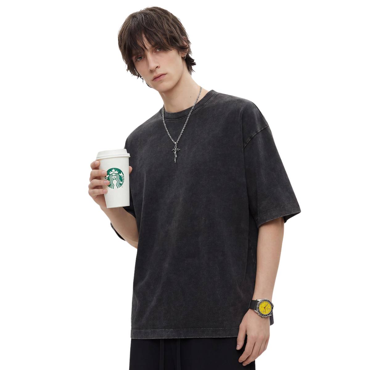 Distressed Fade Drop Shoulder Oversized Cotton T-Shirt