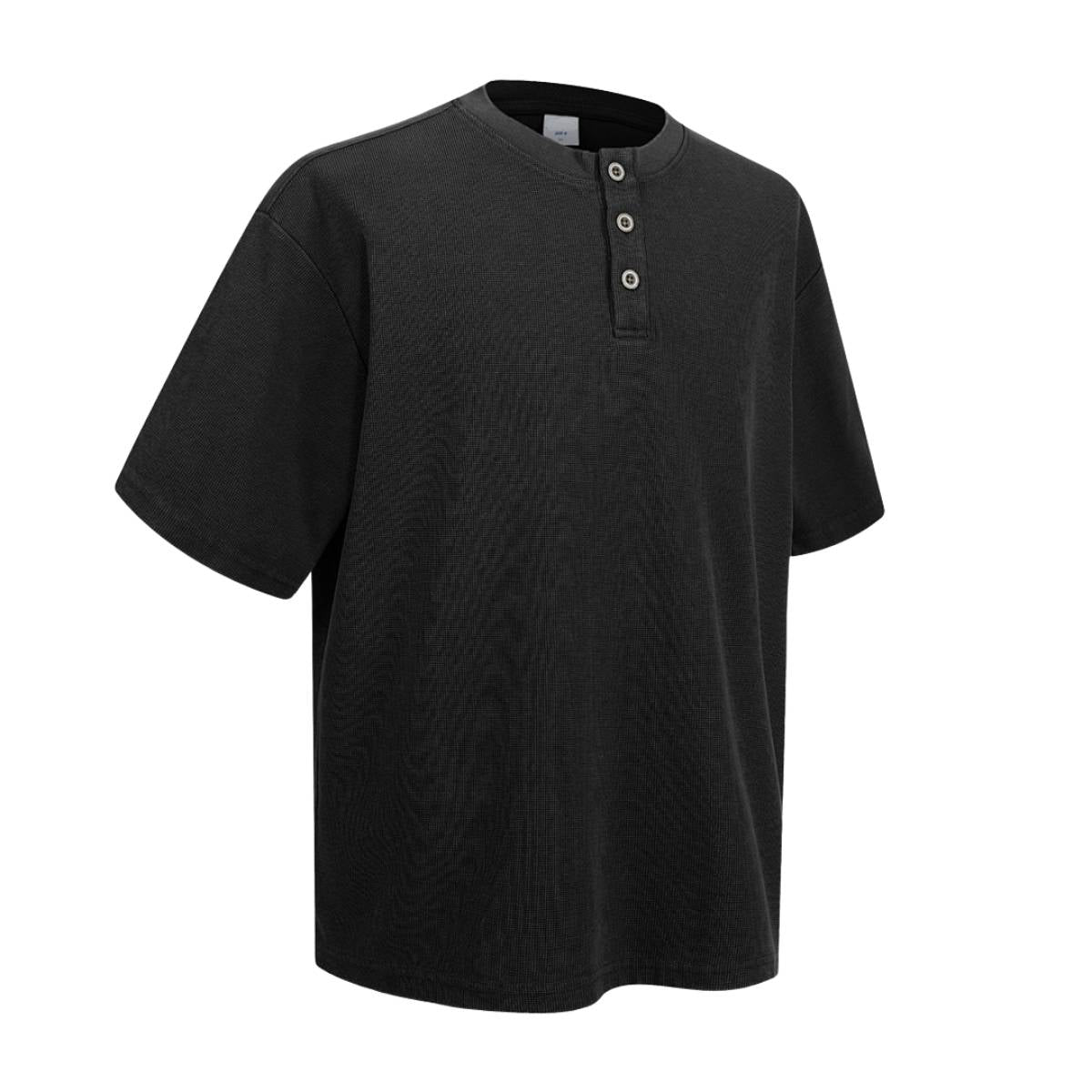 Casual Waffle Fabric Button Neck T-Shirt