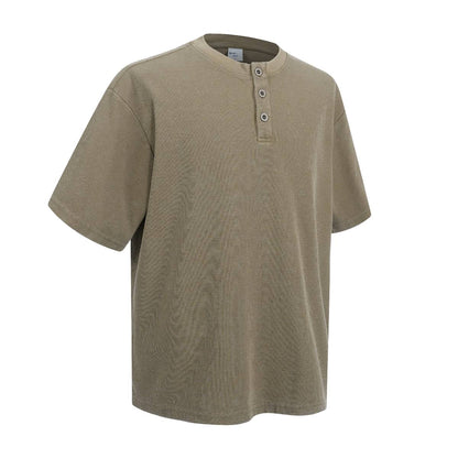 Casual Waffle Fabric Button Neck T-Shirt