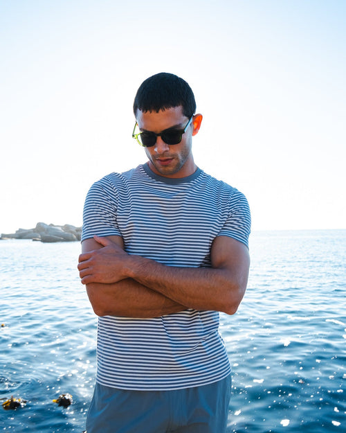 Noli Stripe Pique T-Shirt in Blue Mirage